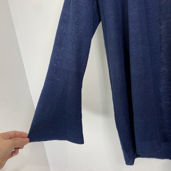 Eileen Fisher Open Cardigan 100% Organic Linen sz Medium Dark Indigo Bell Sleeve - Picture 8 of 12